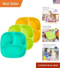 Microwave Safe Kids Divided Plates - 3 Compartments, Durable Stackable - Aqua