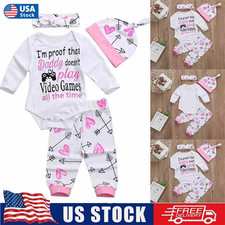 Newborn Baby Girls Long-sleeved Romper Tops Long Pants Hat Jumpsuit Bodysuit