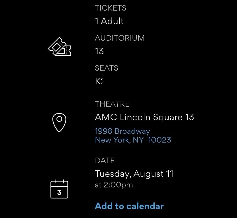 The Odyssey IMAX 70MM AMC Lincoln Square 13 (1 Ticket) ROW K Aug 11 2:00 PM