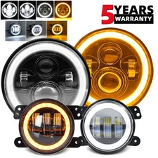 7" LED Headlamp Headlights & 4'' Fog Lights for Freightliner Coronado 2001-2016