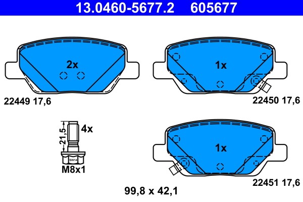 13.0460-5677.2 ATE Brake Pad Set, Disc Brake for Fiat