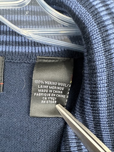 Men's Cardigan Sweater Full zip Merino wool 2XL blue striped preppy academia - Picture 4 of 20