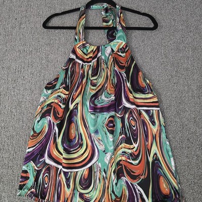 The Limited Abstract Swirl Halter Silk Top Womens Large Psychedelic Y2K