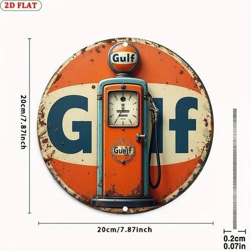 [2D Flat] Vintage Gulf Oil Gas Pump Aluminum Wall Tin Metal Signs - Retro Multi-