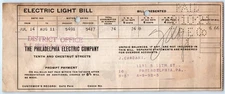 Cardani BILLHEAD Bill Check The Philadelphia Electric Company Utility 8/29 1921