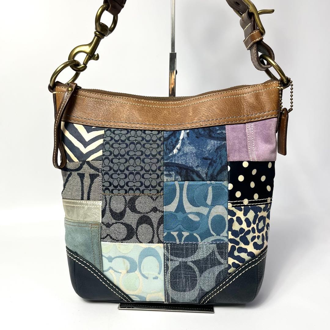 Multi-Color Patchwork Handbag COACH Signature Can… - image 2