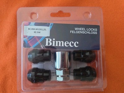 Bimecc, Radsicherungsmuttern 12×1,25, 4Stück, Schwarz, + Montageschlüssel, NEU