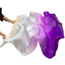 Belly Dance Faux Silk Veil Fans, 1 Pair Left Right Faux Silk Bamboo Long Fa...