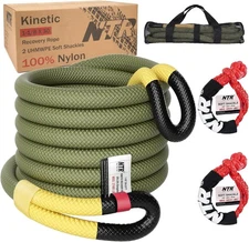 1-1/8" x 30ft Kinetic Recovery Rope 37480lbs with 2 Soft Shackles for Offroad