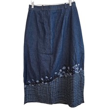 Vintage Studio West Denim Skirt Women Sz 8 Blue Maxi 90s Cottage Western Floral
