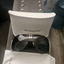 Yves Saint Laurent Shield Sunglasses Gold Metal Frame Gray Tinted Lens