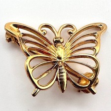 Vintage 90s Gold Tone Butterfly Brooch Pin Women's Classic Fashion Jewelry