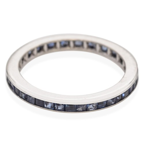 Vintage 14k White Gold Channel Set Sapphire Eternity Band - Picture 6 of 6