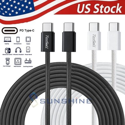 3FT Braided USB C Type-C Fast Charging Data Sync Charger Cable Cord Black White
