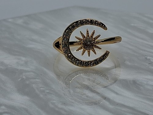 Goldener Stern Mond Licht Luxus Zirkonia verstellbar einfach Mode Ring UK Verkäufer - Bild 4 von 6