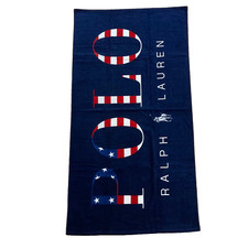 Polo Ralph Lauren Flag Stars Stripes Towel Navy Blue Red White Cotton 66' x 35'