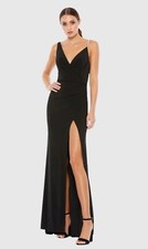 New Mac Duggal Imitation Pearl Strap Column Gown In black Size 12 $338