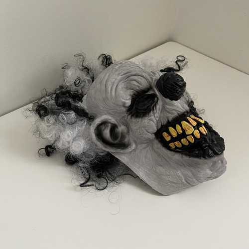 Creepy Evil Scary Halloween Clown Mask Latex Evil Curly Hair Black White Grey - Picture 2 of 6