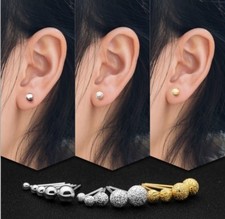 925 Sterling Silver Rose Gold Round Polish Grind Sand Ball Stud Earrings Gift H8