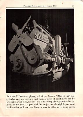 R. T. Dooner Autocar Blue Streak 6-cylinder Engine 1926 Photo Reproduction