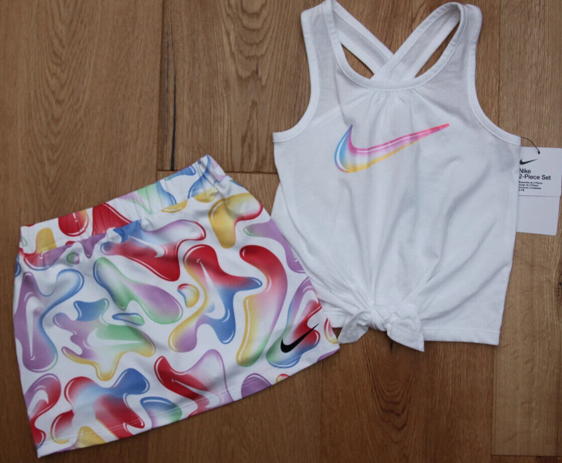 Nike Girl Tank Top & Skirt Set ~ White & Rainbow Colors