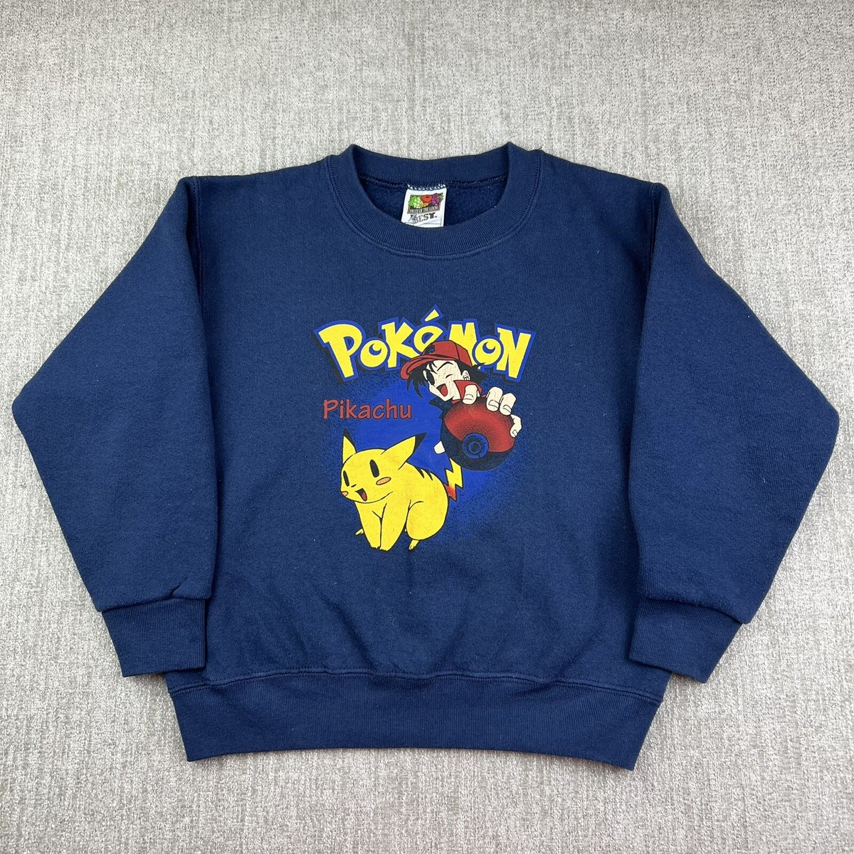 Vintage 90s Pokémon Sweatshirt Boys Kids Medium 10/12 Blue Pikachu 