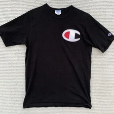 Champion Big C Logo Shirt Adult Large Blach Crew Neck Mens L Tee Short Sleeve
