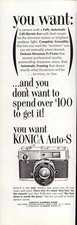 Konica Auto-S Camera Fully Automatic CdS Electric Eye Vintage Print Ad 1964