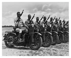 WW2 US ARMY SOLDIERS ON HARLEY DAVIDSONS HOLDING THOMPSONS SUBMACHINE 8X10 PHOTO