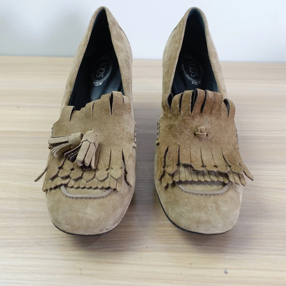 TODS Loafer Women Pump Leather 35.5 Fringe Suede Tan 5 Tassel School Preppy Y2K - Image 4 of 4