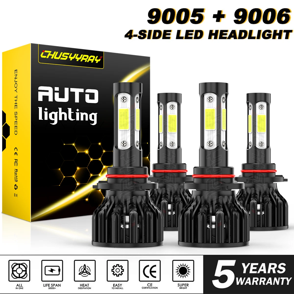 Bright White LED Hi/Lo Beam Headlight Bulbs for 2006-2010 Dodge Charger 4-Door