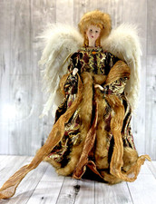 16" Vintage Angel Tree Topper Porcelain Victorian Christmas Decor Feather Wings