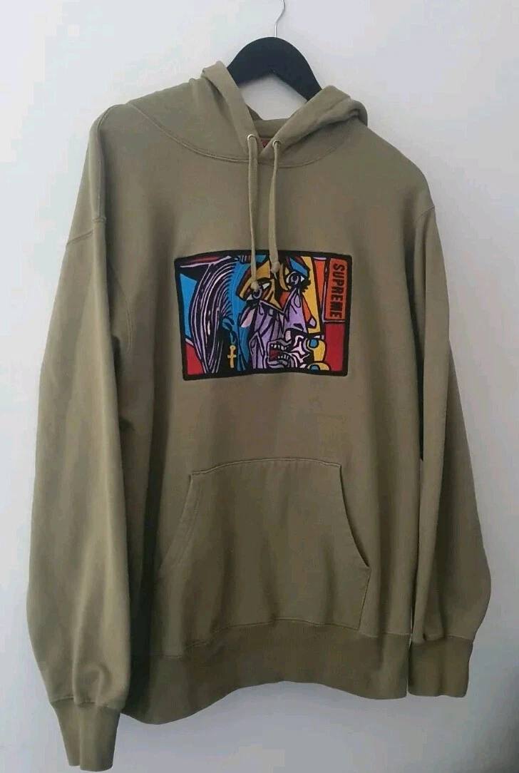 Sweat à capuche FW18 Supreme Chainstitch L grand sweat à capuche olive clair Picasso