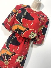 Red black dress short sleeve midi evening party size 12