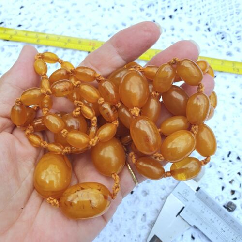 Vintage Bakelite Necklace - 80g Amber Tones - Knotted Graduated Beads - 48" - Picture 8 of 13