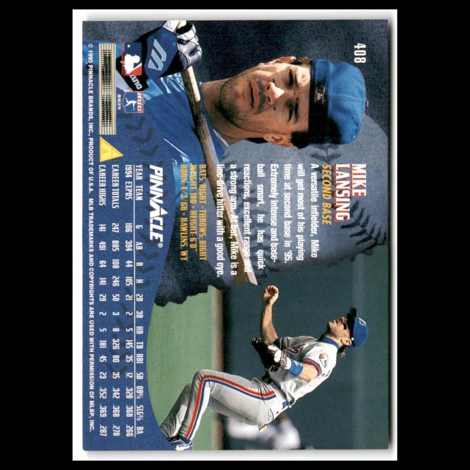 Mike Lansing #408 1995 Pinnacle Montreal Expos Baseball Card MLB NM - Image 2 of 3