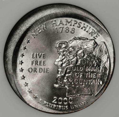 2000 NGC MS66 Large Uncentered Broadstruck New Hampshire Quarter Mint Error Rare - 第 1/4 張圖片