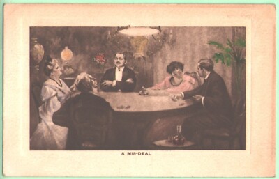 A MIS-DEAL - Card Game Result, Handcolored Sepia Embossed VTG 1911 Postcard
