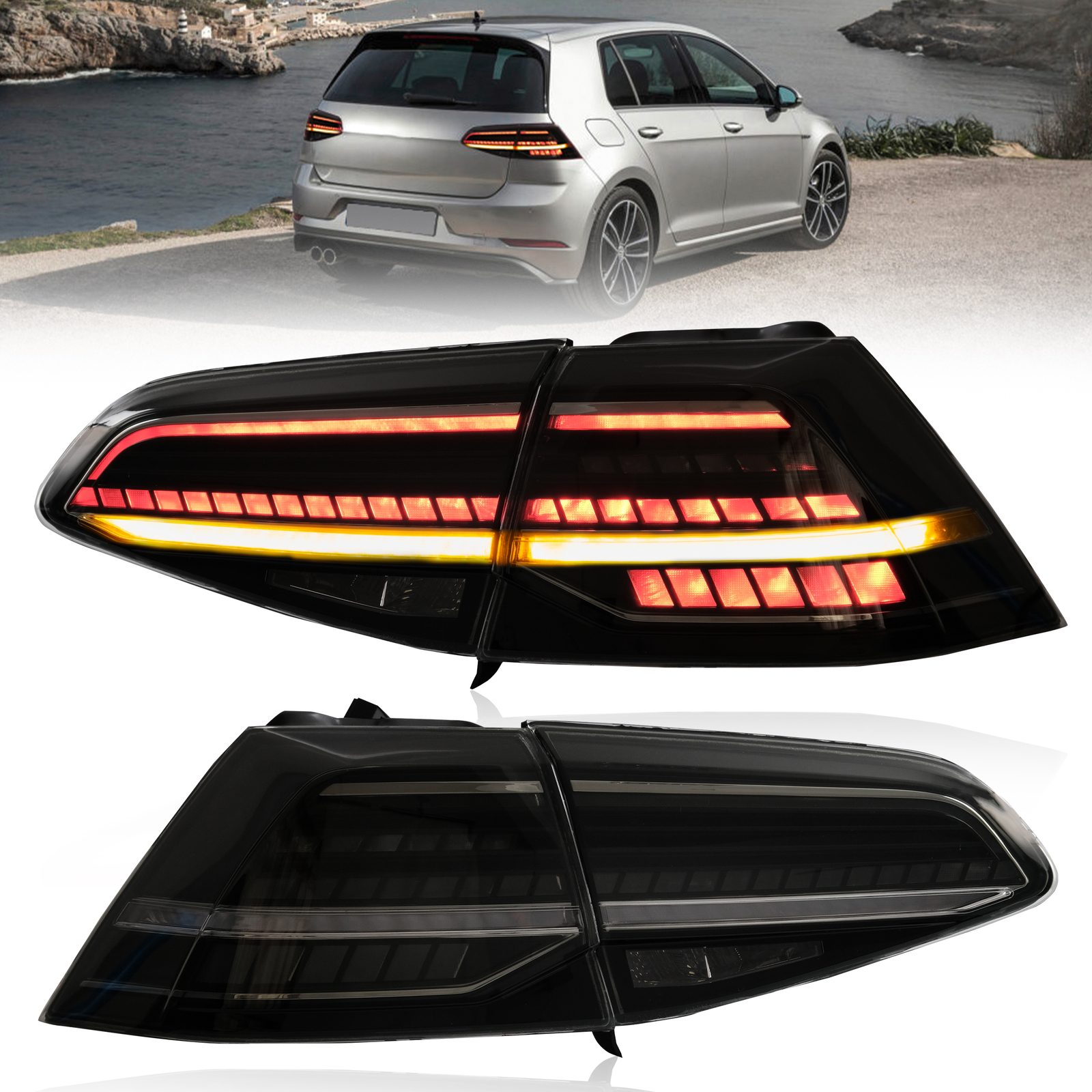2x LED Tail Lights For 2014-2019 VW Golf 7 MK7 GTI MK7.5 Smoked W/Sequential