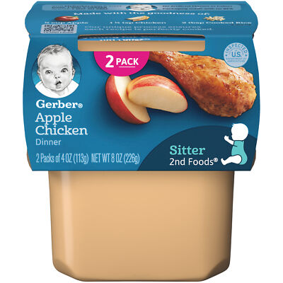 Gerber Apple Chicken Dinner 8+ Months Sitter 2nd Foods Pack of