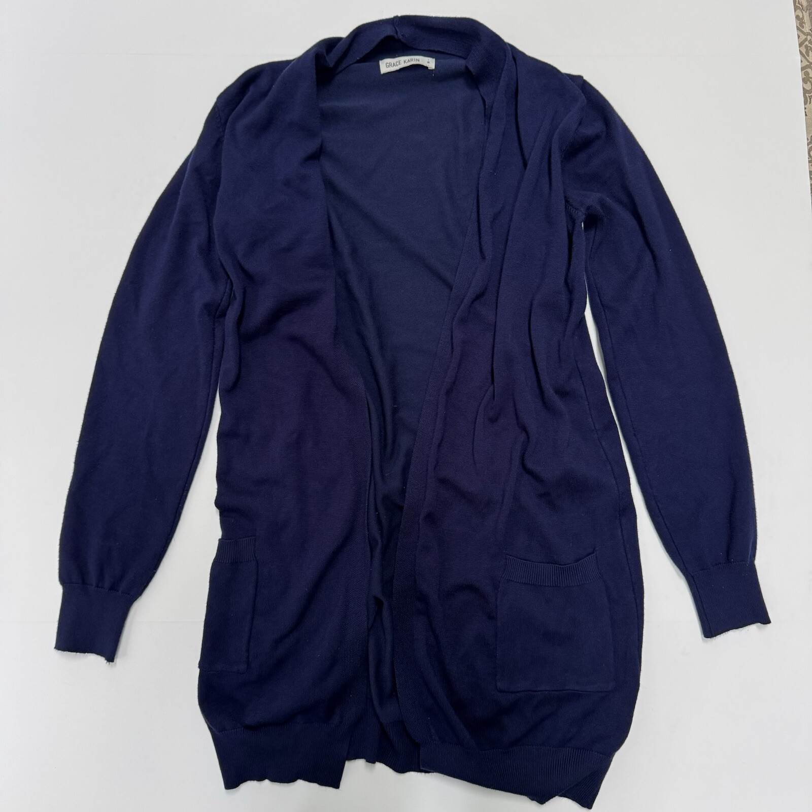 GRACE KARIN Essential Solid Blue Open Front Long … - image 1