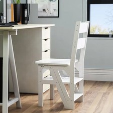 4 Step Wooden Ladder Chair for Home Kitchen Office Fold up Step Display Stand