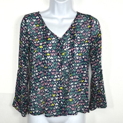 Mossimo Top sz XS Blue Pink Hearts Indie Tumblr Soft Alt Boho Quirky Romantic