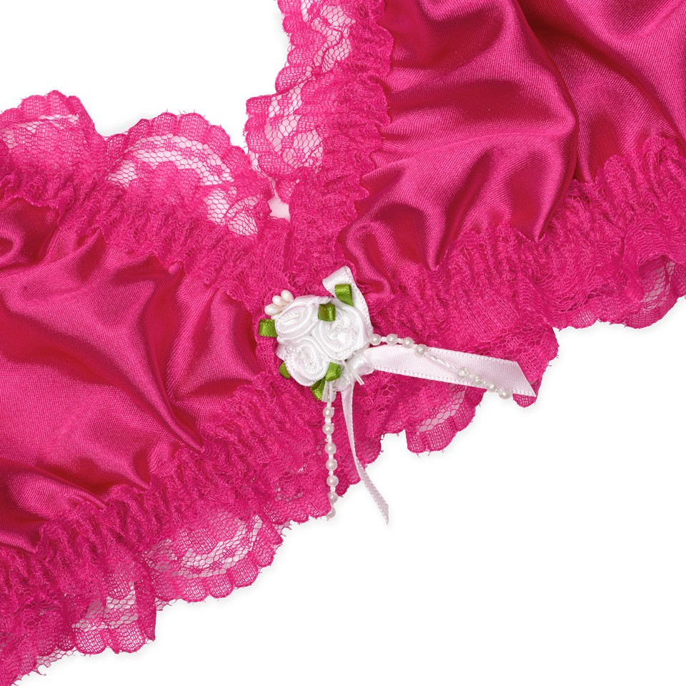 Satini Frilly Kant Sissy Zijdeachtig Satijn Kousenband Jarretelgordel Lingerie Knickers (Zwart, S