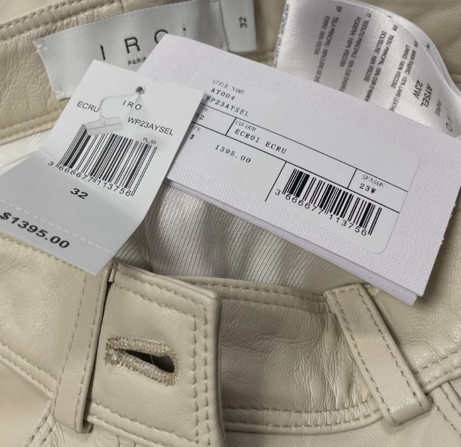 $1395 IRO Women's Beige Aysel Straight Leather Ankle Pants Size 32