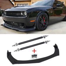 Fits 15-21 Dodge Challenger SRT Hellcat Front Bumper Lip Splitter + Strut Rods
