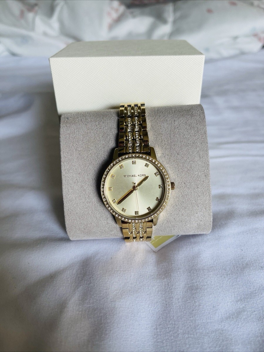 Michael Kors Melissa Womens Glitz Watch Gold Dial Crystals