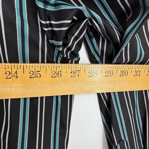 Claiborne Mens XXL Button Front Shirt Black Turquoise Stripes 100% Silk Long Slv - Picture 9 of 10