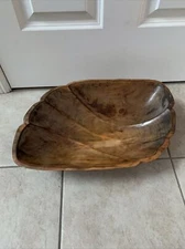 Vintage MCM Teak Bowl Scalloped Hand Carved 16” Signed