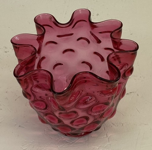 Vintage Cranberry Glass Lamp Shade Thumbprint Pattern Ruffled 5 Inches Pink - Picture 19 of 20